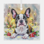 Een leuke Boston Terrier Kerstmis Glas Ornament (Voorkant)