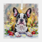 Een leuke Boston Terrier Kerstmis Glas Ornament (Achterkant)