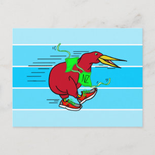 Een leuke cartoon Kiwi hardloopschoenen Briefkaart
