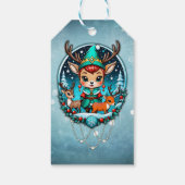 Een leuke cartoon stijl rendier elf cadeaulabel (Achterkant)