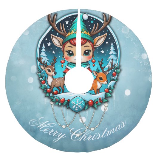 Een leuke cartoon stijl rendier elf kerstboom rok (Voorkant)