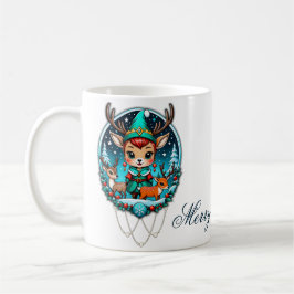 Een leuke cartoon stijl rendier elf koffiemok