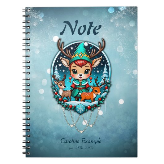 Een leuke cartoon stijl rendier elf notitieboek (Voorkant)
