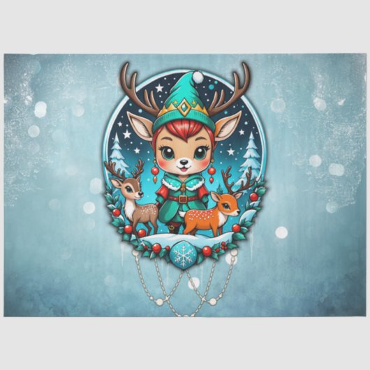Een leuke cartoon stijl rendier elf tissuepapier (Voorkant)