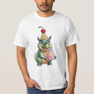 Een leuke cartoon Triceratops met een verjaardagsf T-shirt