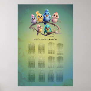 Een leuke cartoon vogelparade in levendige kleuren poster