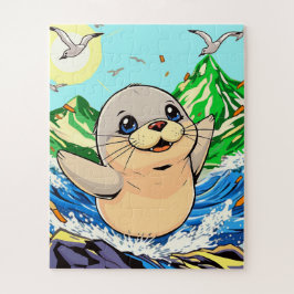Een leuke cartoon zeehond kinderen legpuzzel