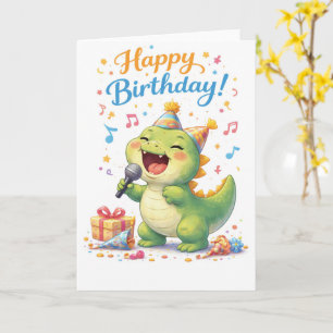 Een leuke dinosaurus die gelukkig verjaardag zingt kaart