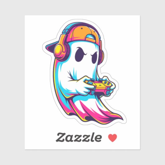 Een leuke Halloween Ghost Gamer Sticker (Vel)