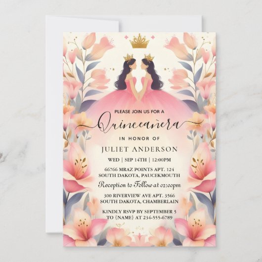 Een leuke Joy Lily Twin Dual Joint Dubbele Quincea Kaart (Voorkant)