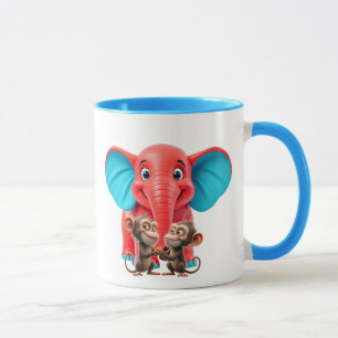 Een leuke olifant en haar apen vrienden. mok