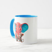 Een leuke olifant en haar apen vrienden. mok (Voorkant links)