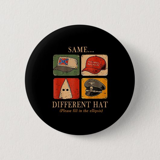 Een leuke puzzel, dezelfde...andere hoed, grappig ronde button 5,7 cm (Voorkant)