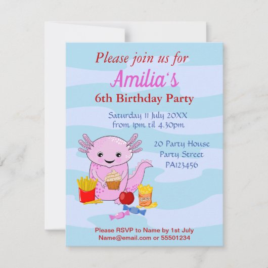 Een leuke uitnodiging voor Axolotl Birthday (Voorkant)