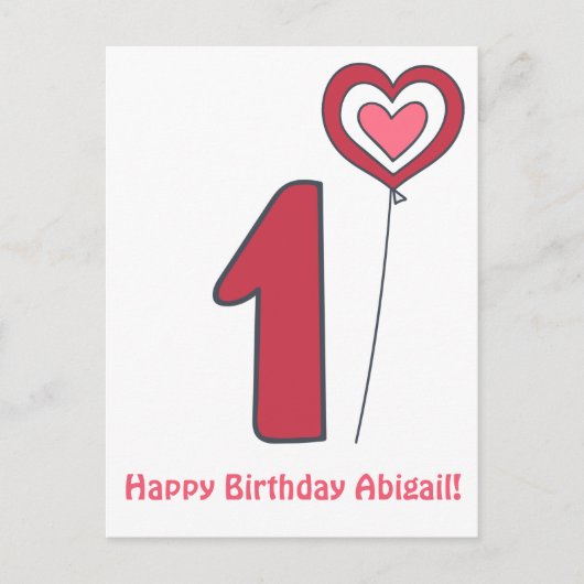 Eén! Leuke verjaardagsballon - 1e verjaardag Briefkaart (Voorkant)