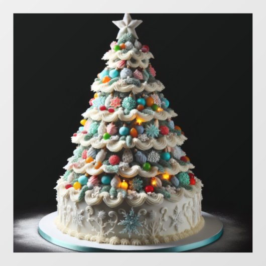 Een leuke viering van de kerstboom taart raamsticker (Vel)