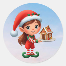 Een leuke vrouw Elf met een peperkoekhuis Ronde Sticker