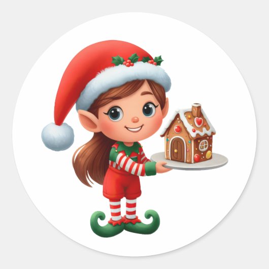 Een leuke vrouw Elf met een peperkoekhuis Ronde Sticker (Voorkant)