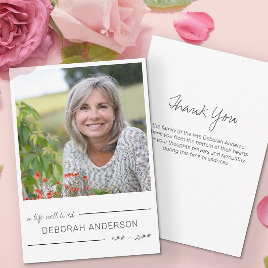 Een leven goed geleefd Casual belettering foto Bedankkaart