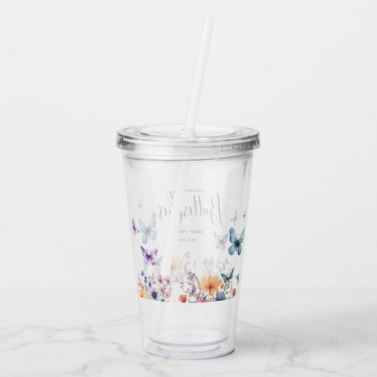 Een leven lang vlinders Bruidstaartafel Acryl Drinkbeker (Achterkant)