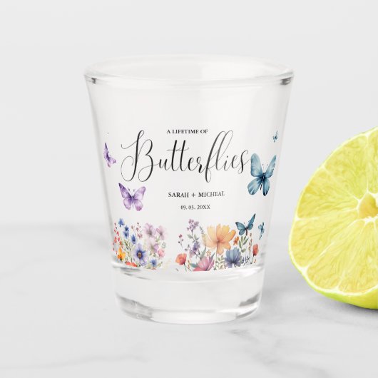 Een leven lang vlinders Bruidsuitvaart Tafel Shot Glas (Voorkant)