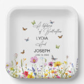 Een Leven Lang Vlinders Wilde Bloemen Bruiloft Papieren Bordje (Voorkant)