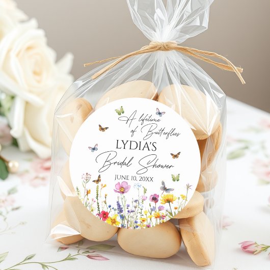 Een leven lang vlinders Wildflower Bruidsdouche Ronde Sticker