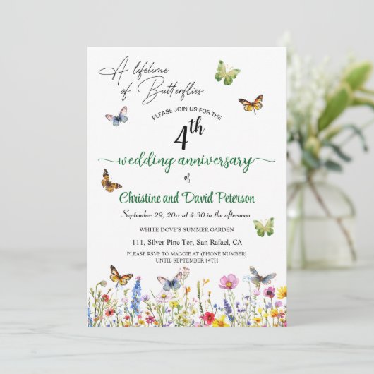 Een leven van vlinders 4e bruiloft Jubileum Kaart (Staand voorkant)