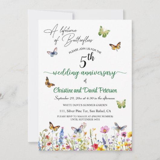 Een leven van vlinders 5e bruiloft Jubileum Kaart (Voorkant)
