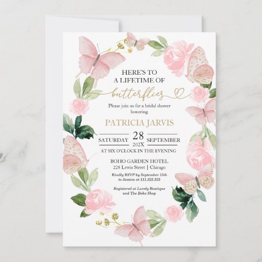 Een Leven van Vlinders Bruids Douche Uitnodiging (Voorkant)
