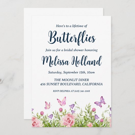 Een leven van vlinders bruids douche uitnodiging (Voorkant / Achterkant)