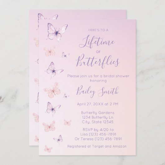 Een Leven van Vlinders Bruids Douche Uitnodiging (Voorkant / Achterkant)