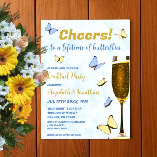 Een leven van vlinders bruiloft cocktail party kaart