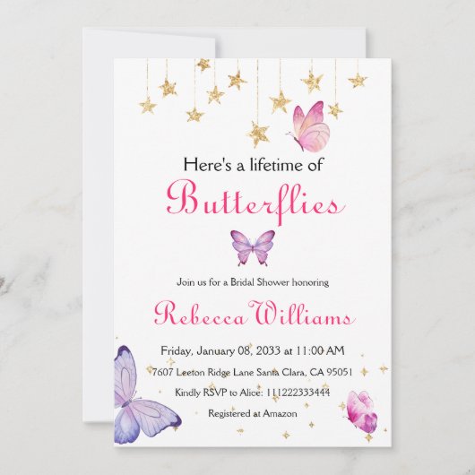 Een leven van vlinders Paarse Vrijgezellenfeest Kaart (Voorkant)