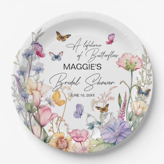 Een Leven van Vlinders Wildflower Vrijgezellenfees Papieren Bordje (Voorkant)