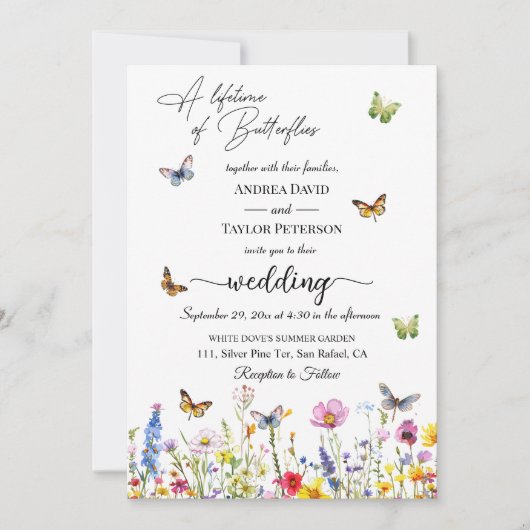Een leven van vlinders Wildflowers Wedding Kaart (Voorkant)