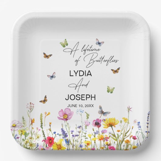 Een leven van vlinders Wildflowers Wedding Papieren Bordje (Voorkant)