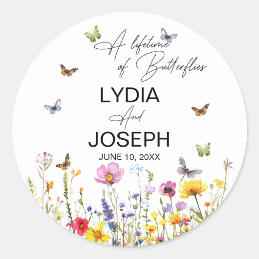 Een leven van vlinders Wildflowers Wedding Ronde Sticker (Voorkant)