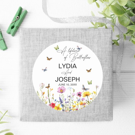 Een leven van vlinders Wildflowers Wedding Ronde Sticker