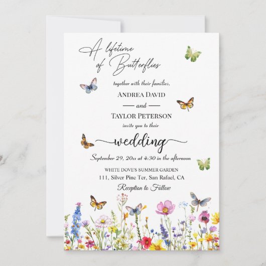 Een leven vol vlinders in één bruiloft kaart (Voorkant)