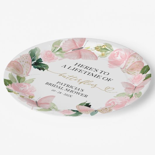 Een Leven Vol Vlinders Roze Bruidsfeest Papieren Bordje (Gekanteld)