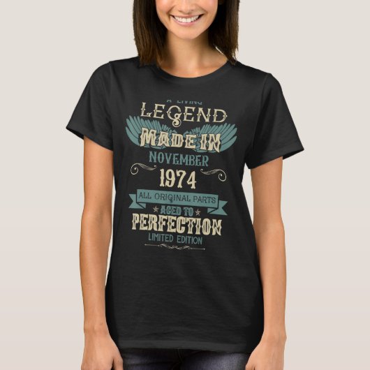 Een levende leggende geboren in november 1974 u201 t-shirt (Voorkant)