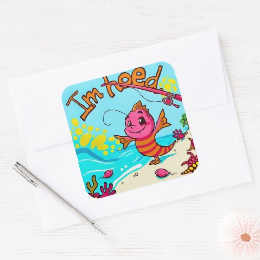 Een levendig avontuur aan de kust vierkante sticker (Envelop)