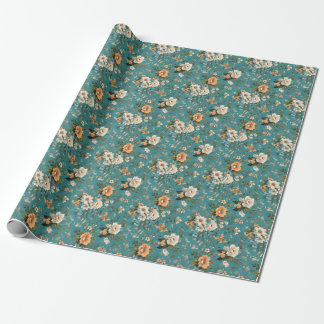 Een levendig bloemenpatroon op een Blauwgroen acht Cadeaupapier