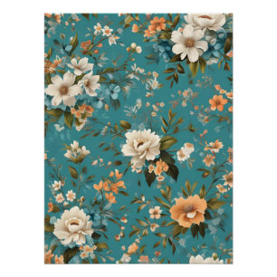 Een levendig bloemenpatroon op een Blauwgroen acht Perfect Poster