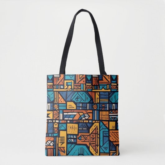 Een levendig en abstract geometrisch patroon tote bag (Voorkant)