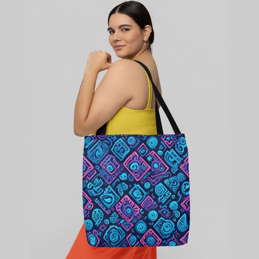 Een levendig en abstract geometrisch wervelend pat tote bag