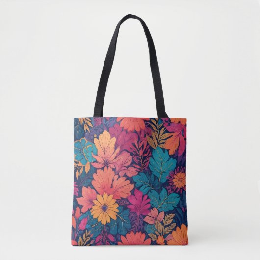 Een levendig en kleurrijk bloemmotief tote bag (Voorkant)