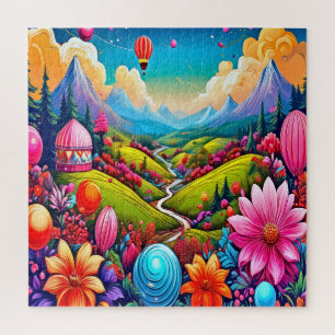 Een levendig fantasielandschap legpuzzel