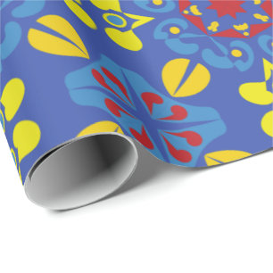 Een levendig geometrisch patroon met rode bloemmot cadeaupapier